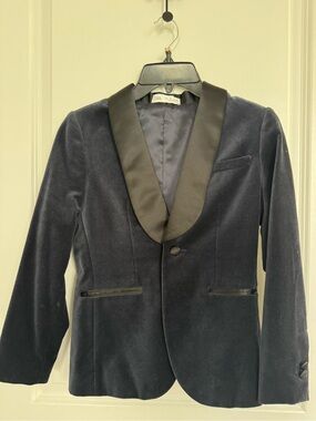 Zara Boys Navy Velvet Tuxedo Blazer with Black Satin Lapel NWOT